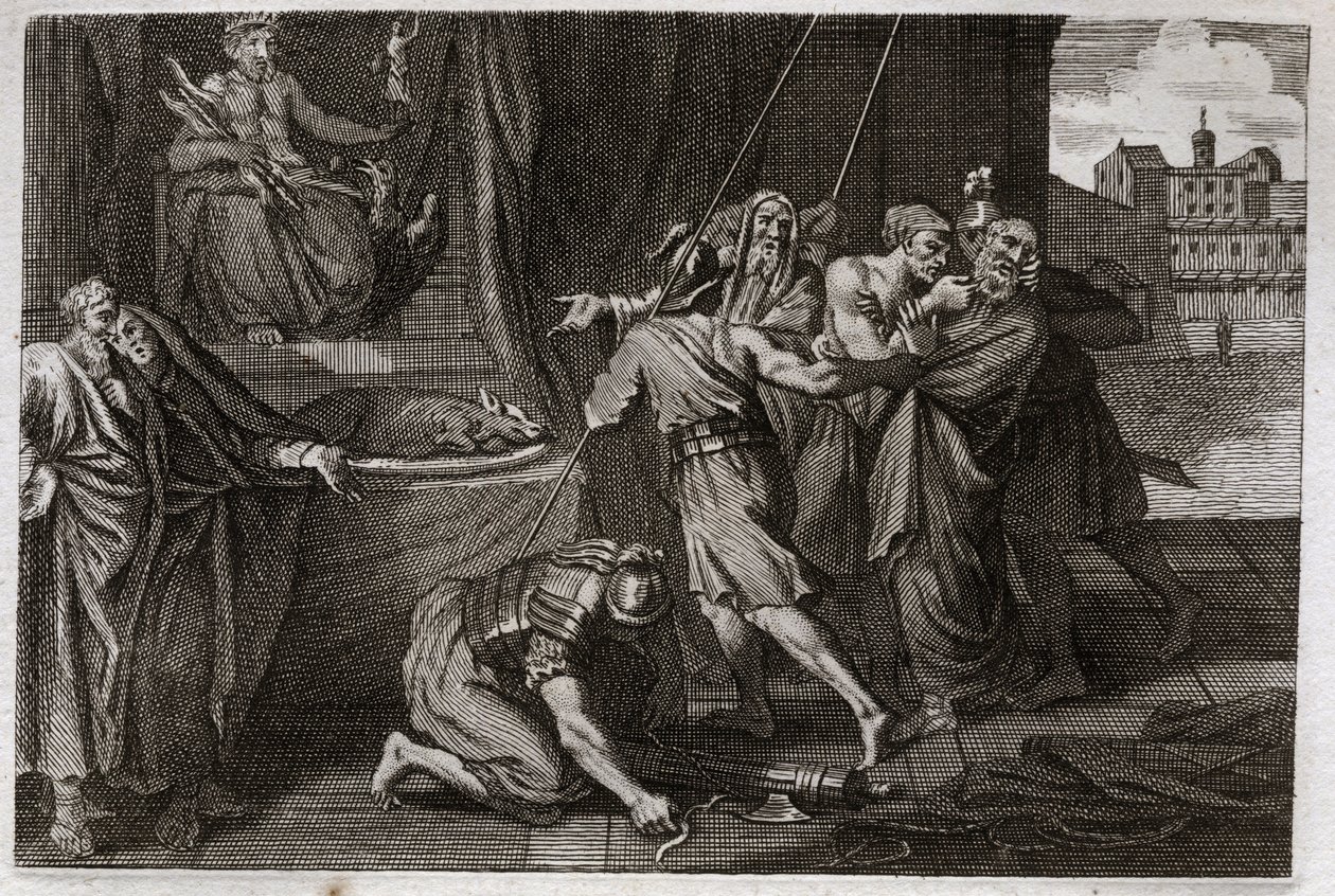 Bijbel van Royaumont, Oude Testament: Dood van Eleazar. De oude heilige Eleazar werd gedood op bevel van Antiochus IV Epiphanes (175-164 v.Chr.), omdat hij niet wilde doen alsof hij verboden vlees at. Illustratie uit 1811. door Unknown artist
