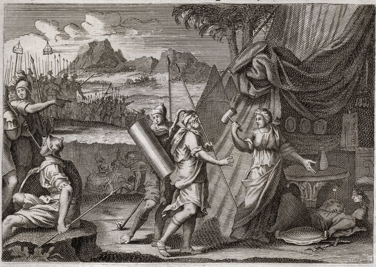 Bijbel van Royaumont, Oude Testament: Dood van Sisara. Yael (Jael) doodt het hoofd van het Kanaänitische leger Sisra (Sisera of Sisara). Illustratie uit 1811. door Unknown artist