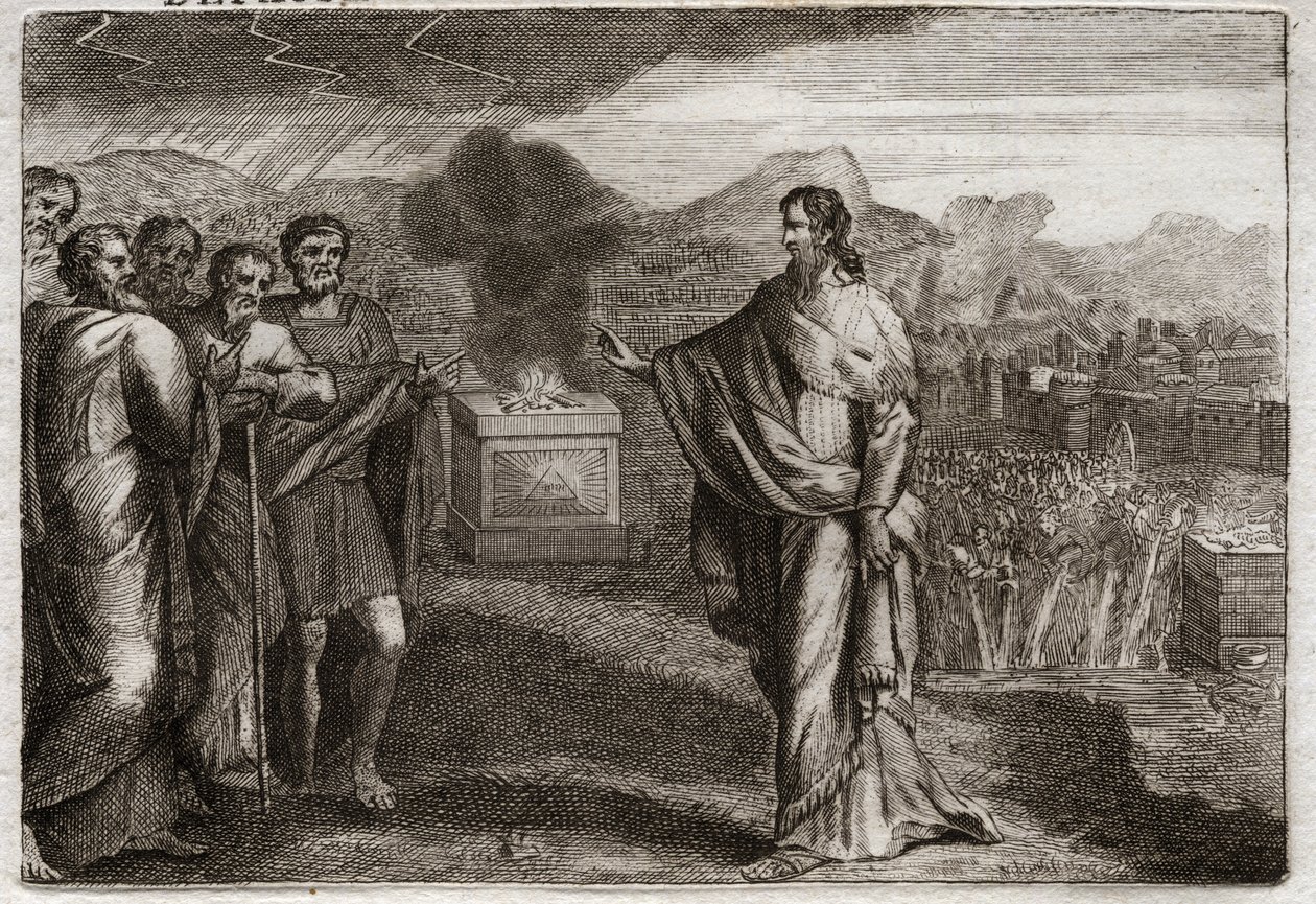 Bijbel van Royaumont, Oude Testament: Nederlaag van de Filistijnen. Samuel offert een brandoffer aan God. Daarna verdedigen de Joden zich tegen de Filistijnen. Illustratie uit 1811. door Unknown artist