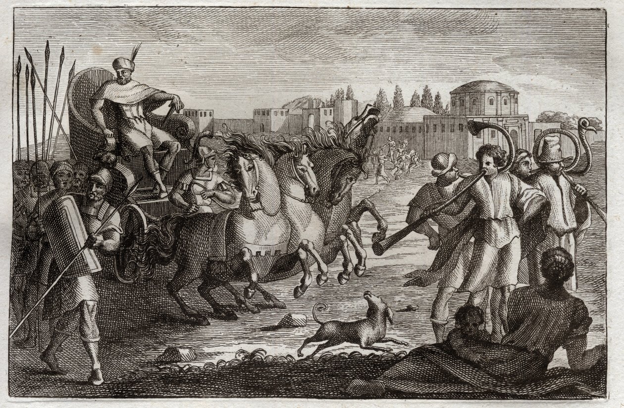 Bijbel van Royaumont, Oude Testament: Verheffing van Jozef. Jozef wordt in glorie verheven. Illustratie uit 1811. door Unknown artist