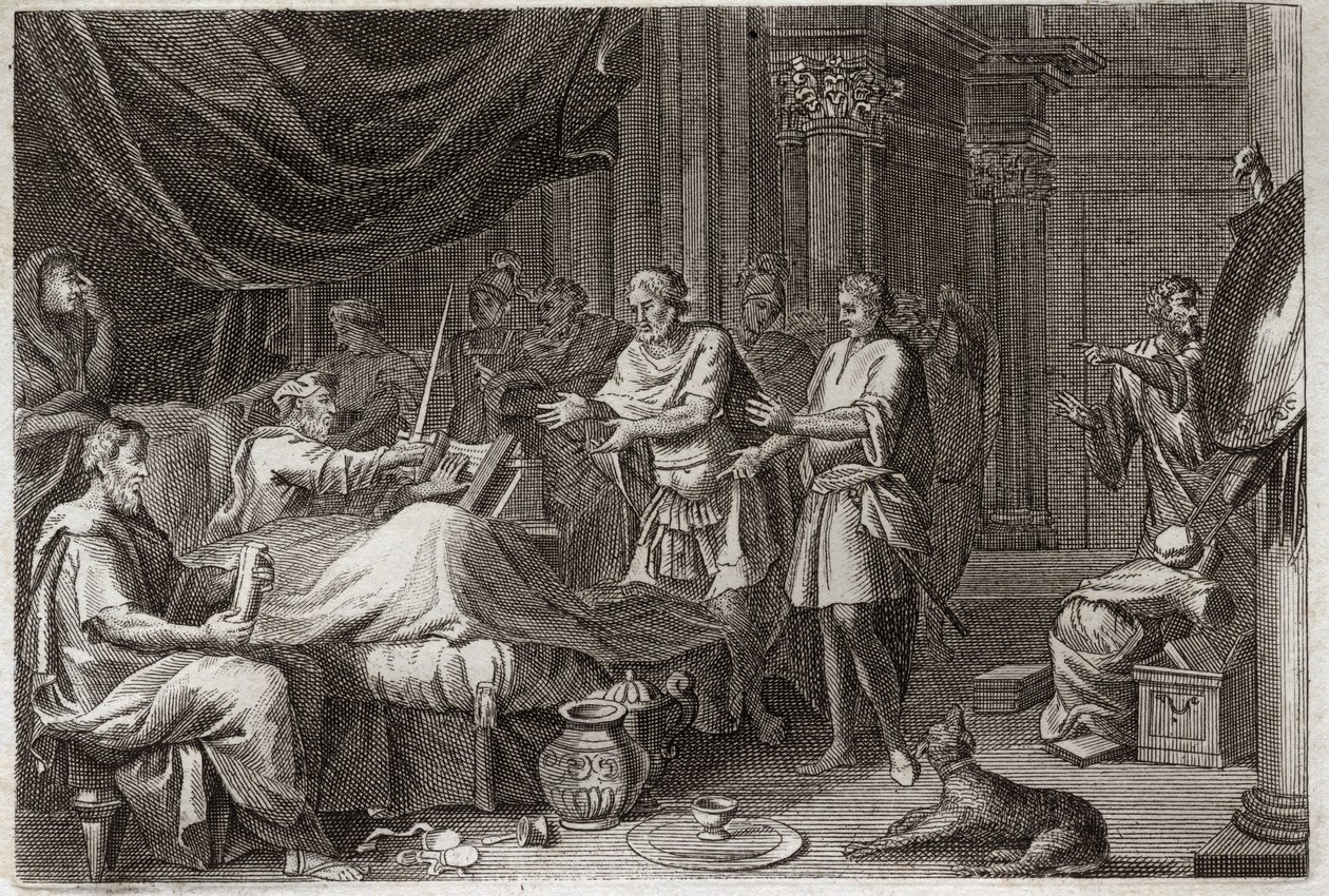 Bijbel van Royaumont, Oude Testament: Judas Makkabeüs. Judas Makkabeüs volgde zijn vader Matathias op in het bevel over het leger en steunde het Joodse volk tegen de onderdrukking van de Seleuciden. Illustratie uit 1811 door Unknown artist
