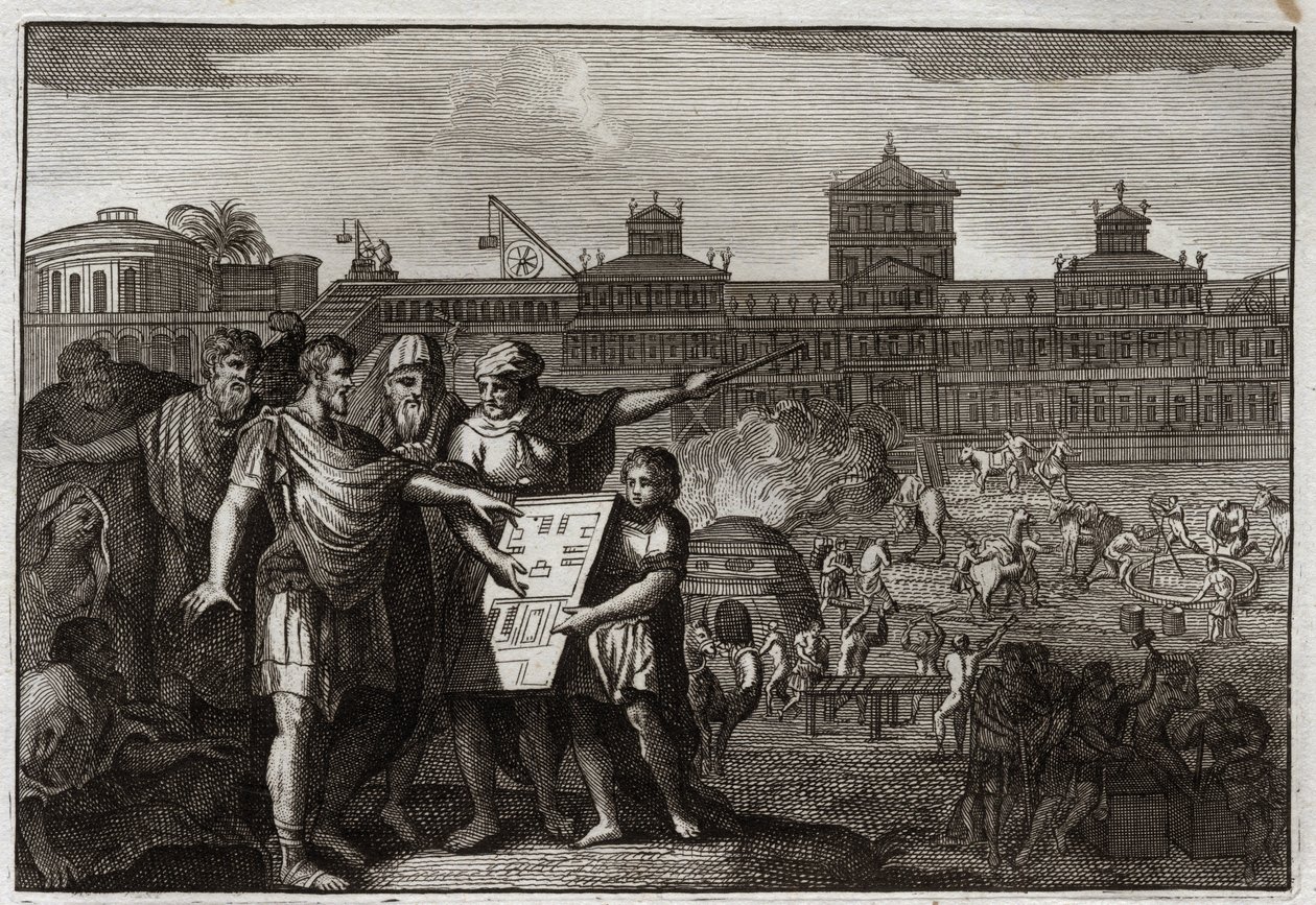 Bijbel van Royaumont, Oude Testament: Koning Cyrus. Cyrus II de Grote, koning van Perzië, en sinds Babylon, wetende dat het was voorspeld door de profeten dat hij degene zou zijn die de Tempel van Jeruzalem zou herbouwen, geeft alle Joden de macht... door Unknown artist