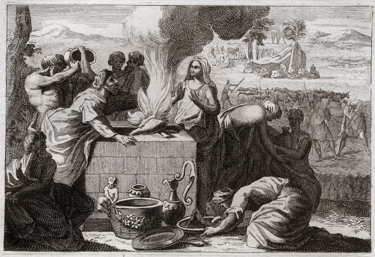 Bijbel van Royaumont, Oude Testament: Lot scheidt zich van Abraham. Een ruzie ontstond tussen de herders van Abraham en Lot, en ze scheidden van elkaar, en Lot trok zich terug naar Sodom. Illustratie uit 1811. door Unknown artist