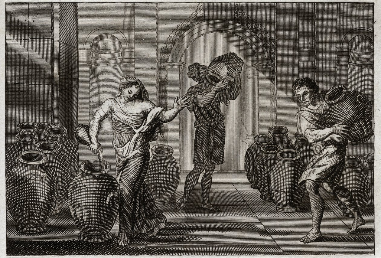 Royaumont Bijbel, Oude Testament: Wonder van Elisa. Een weduwe die door haar schuldeisers werd gekweld, gebruikte de liefdadigheid van Elisa. Deze profeet beval haar om veel vaten van haar buren te lenen, die ze vulde met olie uit een klein restant dat ze  door Unknown artist