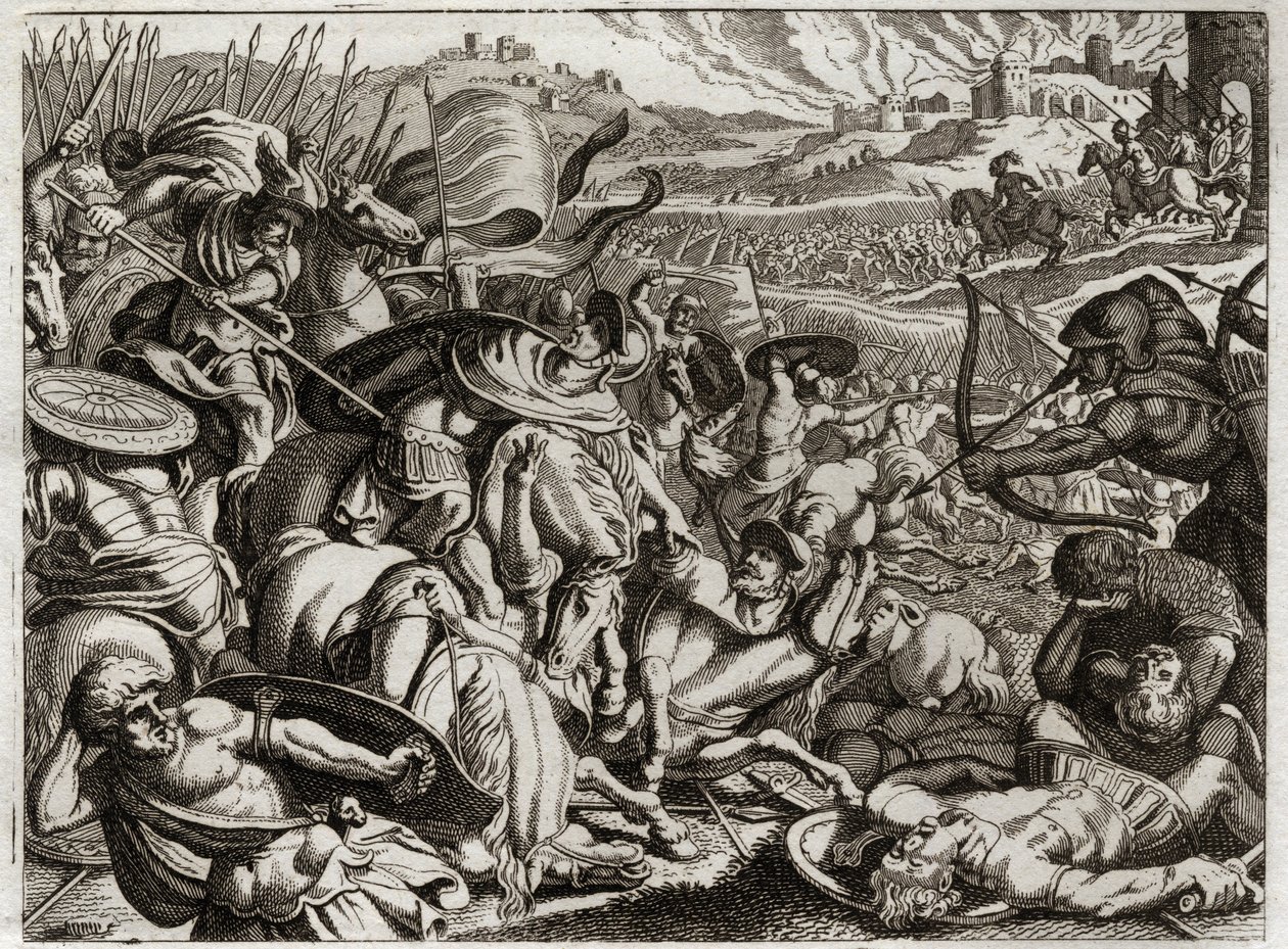 Bijbel van Royaumont, Oude Testament: Straf van de Benjaminieten. De stam van Benjamin wordt uitgeroeid. Illustratie uit 1811. door Unknown artist