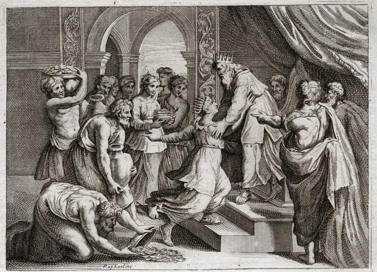 Bijbel van Royaumont, Oude Testament: Koningin van Sheba bezoekt Salomo. Illustratie uit 1811. door Unknown artist