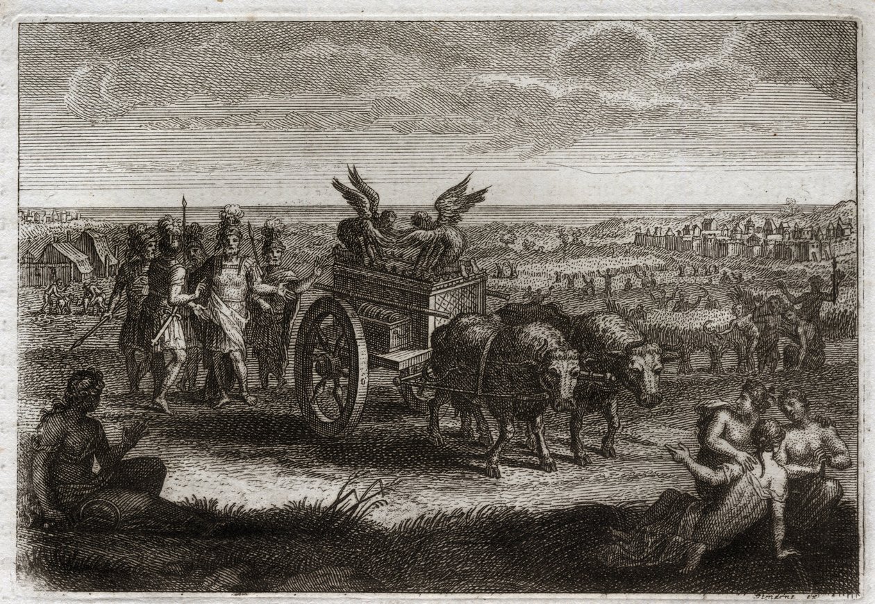 Bijbel van Royaumont, Oude Testament: De Ark teruggestuurd. De Filistijnen sturen de Ark van het Verbond terug naar Judea om de kwalen te vermijden die het hen elke dag veroorzaakte. Illustratie uit 1811. door Unknown artist
