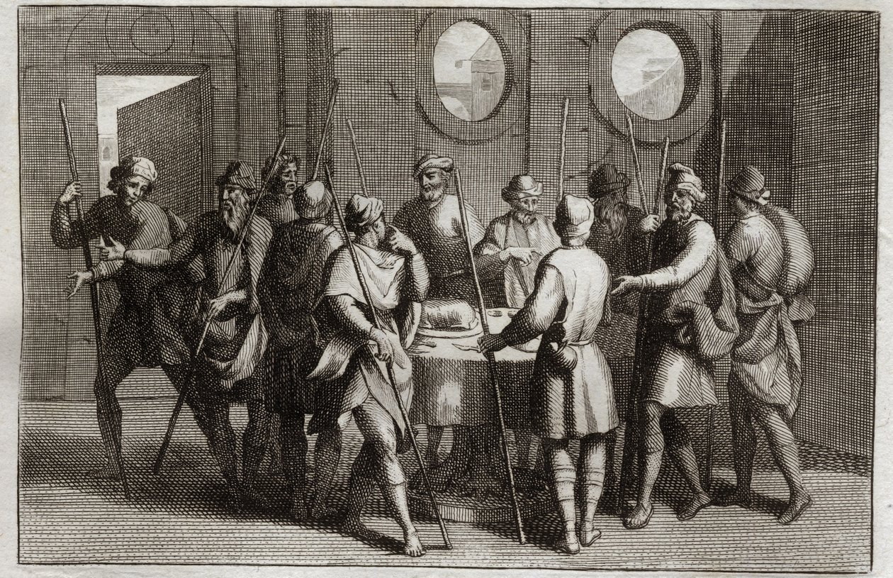 Royaumont Bijbel, Oude Testament: Het Paaslam. God beval de Joden het paaslam te eten, en voor de tiende plaag doodde hij alle eerstgeborenen. Illustratie uit 1811. door Unknown artist