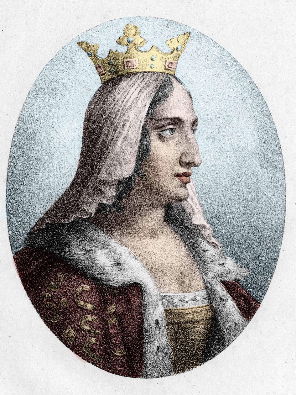 Blanche de Castile. Koningin van Frankrijk (1188 tot 1252), vrouw van Koning Lodewijk VIII. Gravure uit de 19e eeuw door Unknown artist
