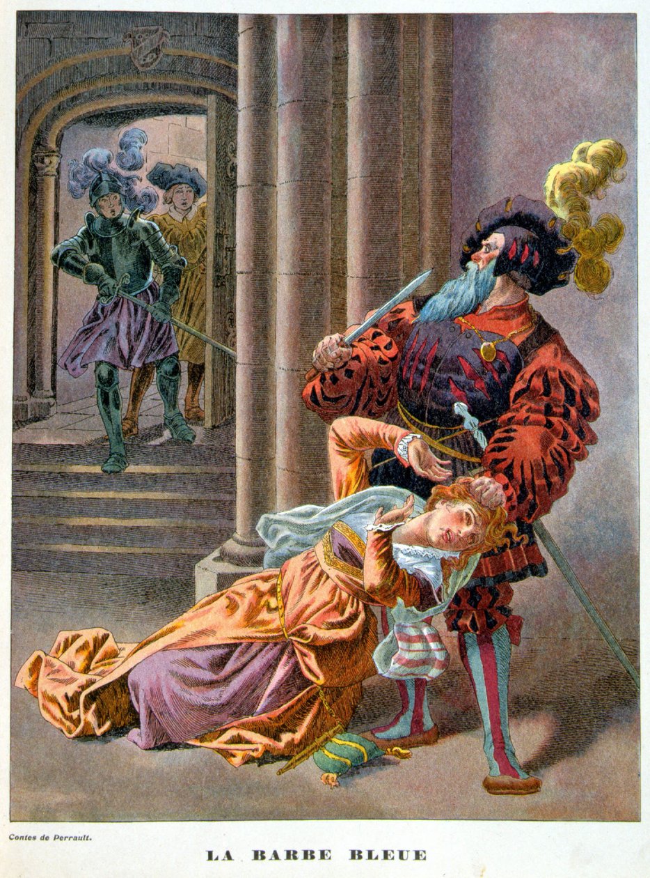 Blauwbaard (verrast een vrouw bij het haar grijpend). Illustratie uit de 19e eeuw. door Unknown artist