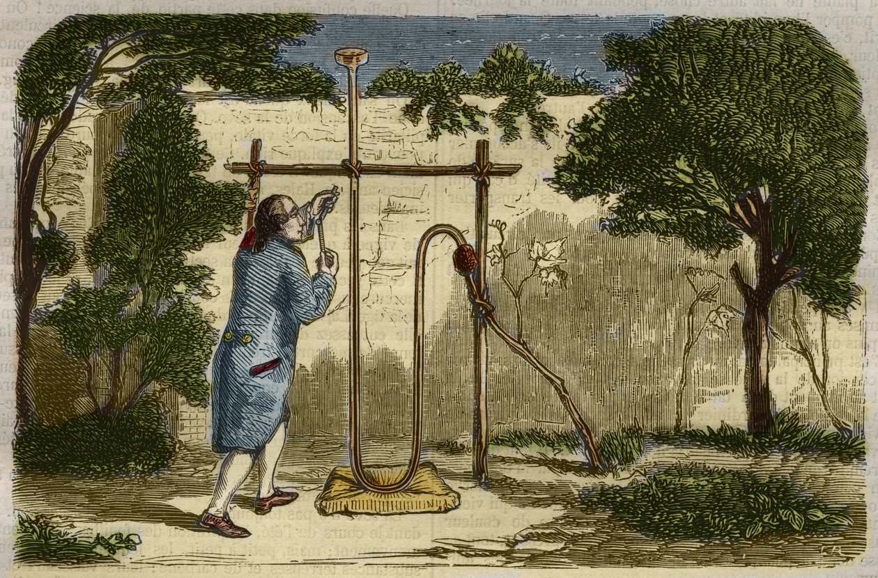 Botanie: experiment van Stephen Hales (1677-1761) over de opwaartse kracht van het sap in 1727. Gravure uit 1859 in "Le Musée Des Sciences" door Unknown artist
