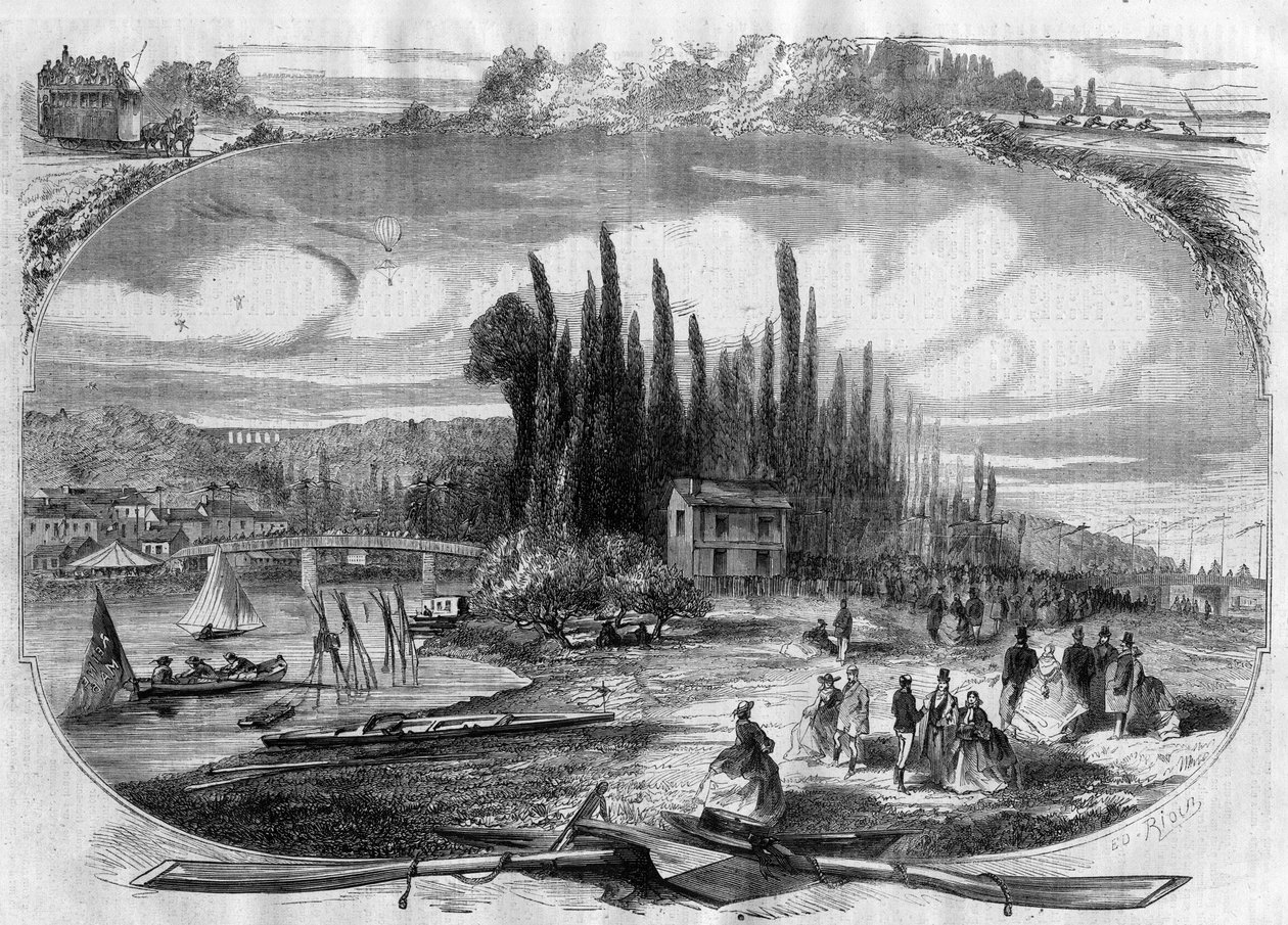 Bougival (Yvelines) De oevers van de Seine in 1868 door Unknown artist