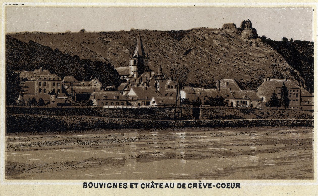 Bouvignes sur Meuse en kasteel van Creve Coeur, Wallonië, België door Unknown artist