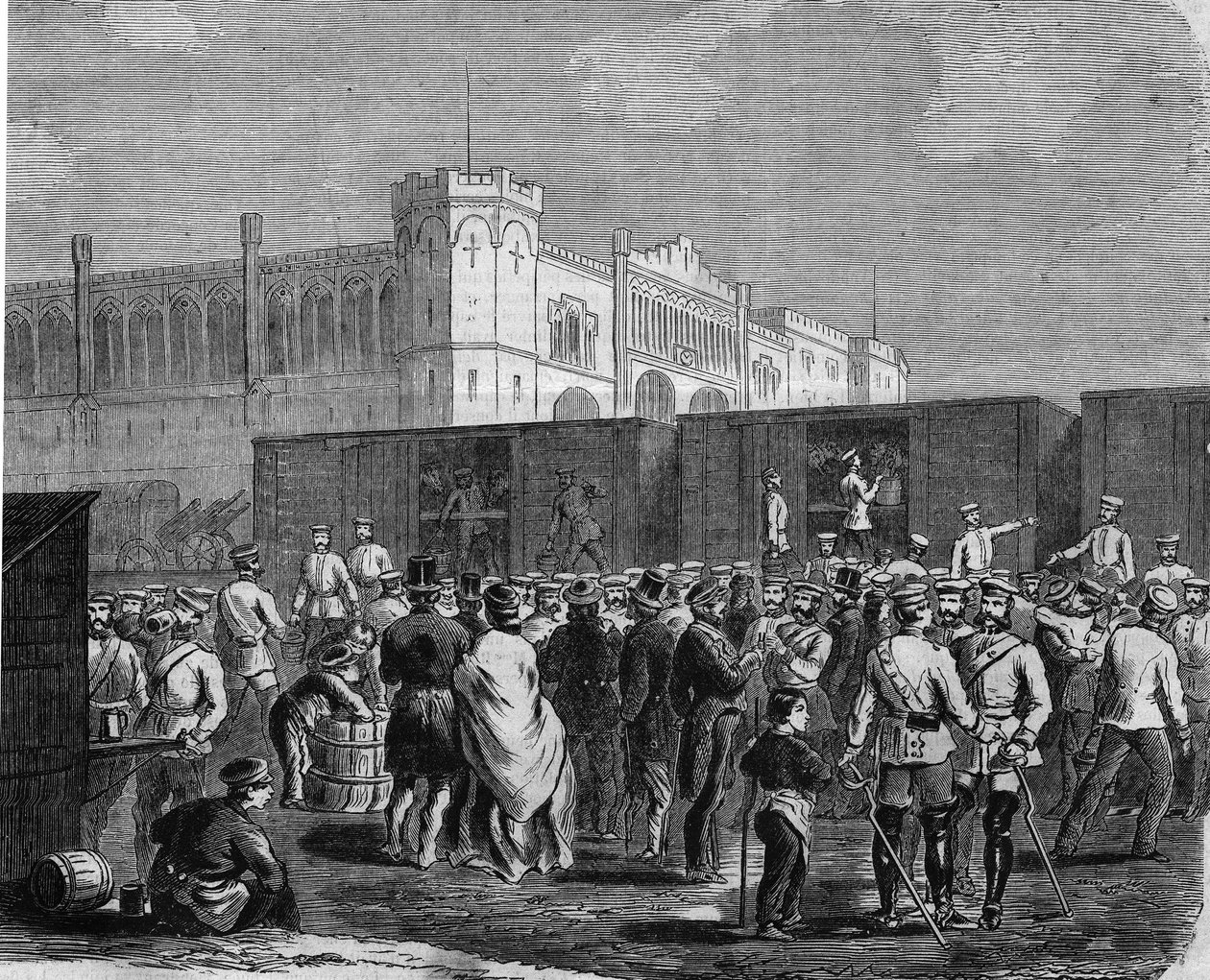Breslau (of Wroclaw), Cuirassiers van de Pruisische Garde in de campagne tegen Oostenrijk in 1866. Gravure door Unknown artist