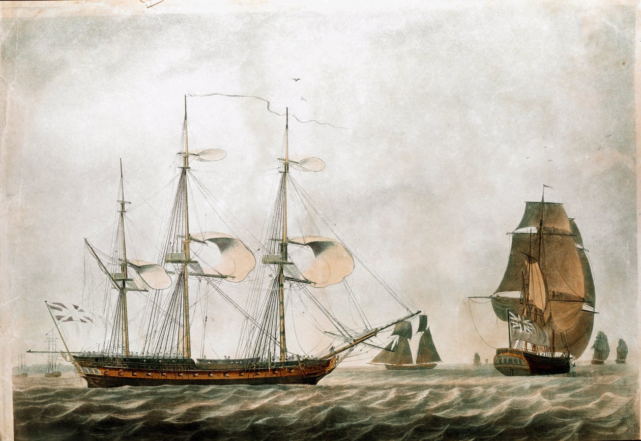 Britse fregat in de 18e eeuw (19e-eeuwse prent) door Unknown artist