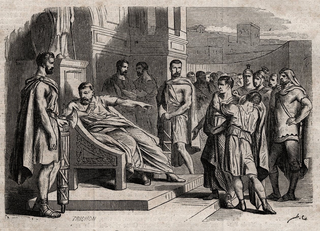 Brutus veroordeelt zijn zoon ter dood - gravure in 