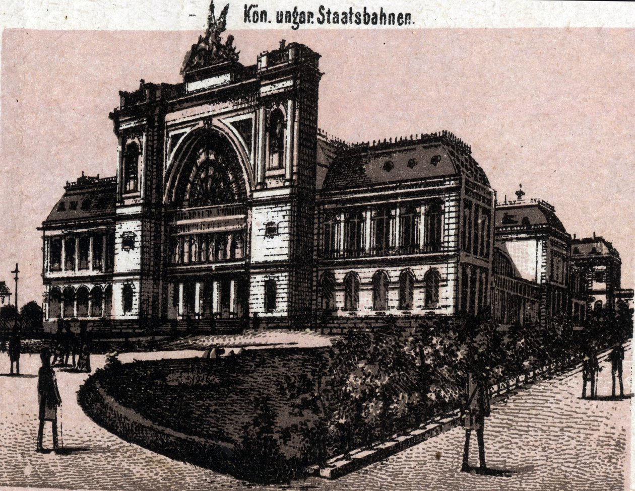 Boedapest, Hongarije: uitzicht op het Magyar Királyi állomás (treinstation) door Unknown artist