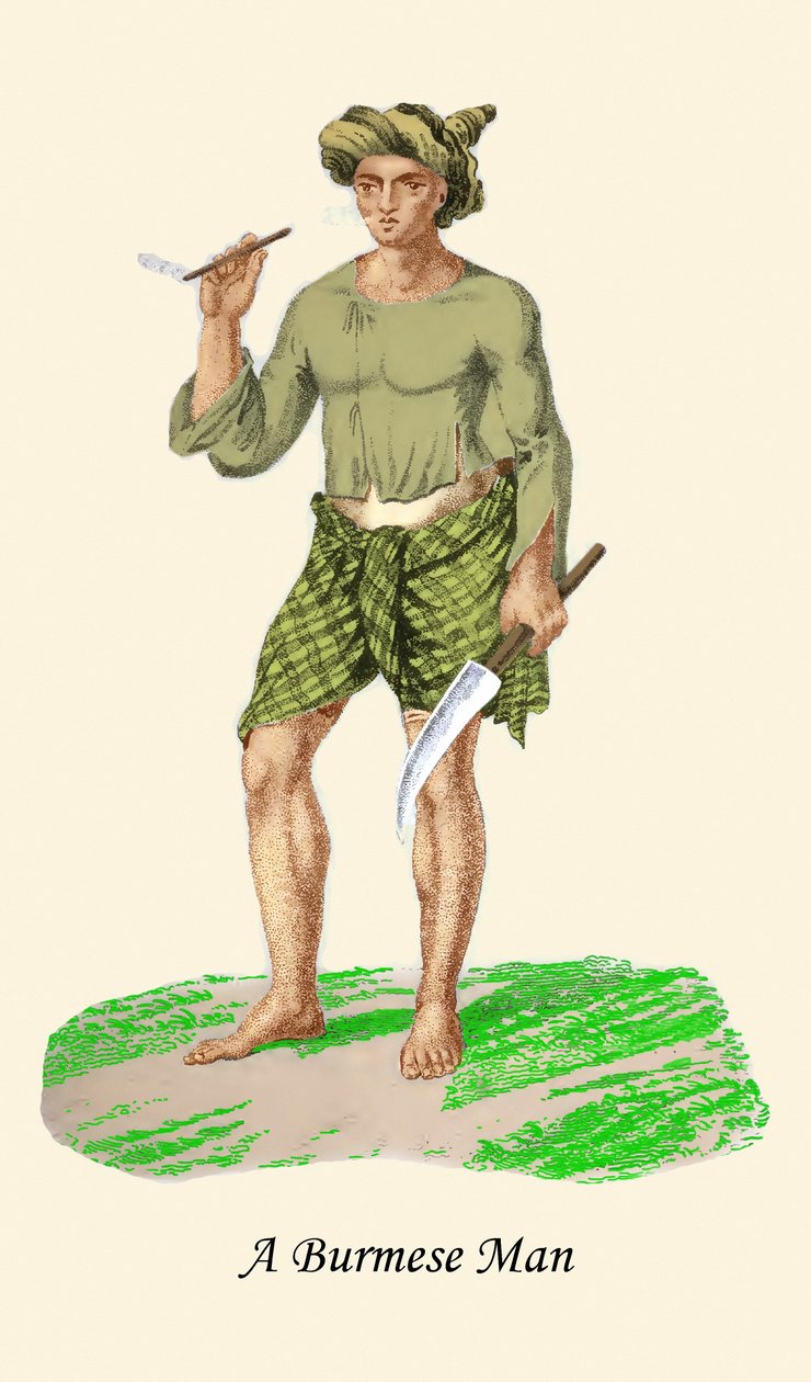 Birmese man met mes of Dha door Unknown Artist