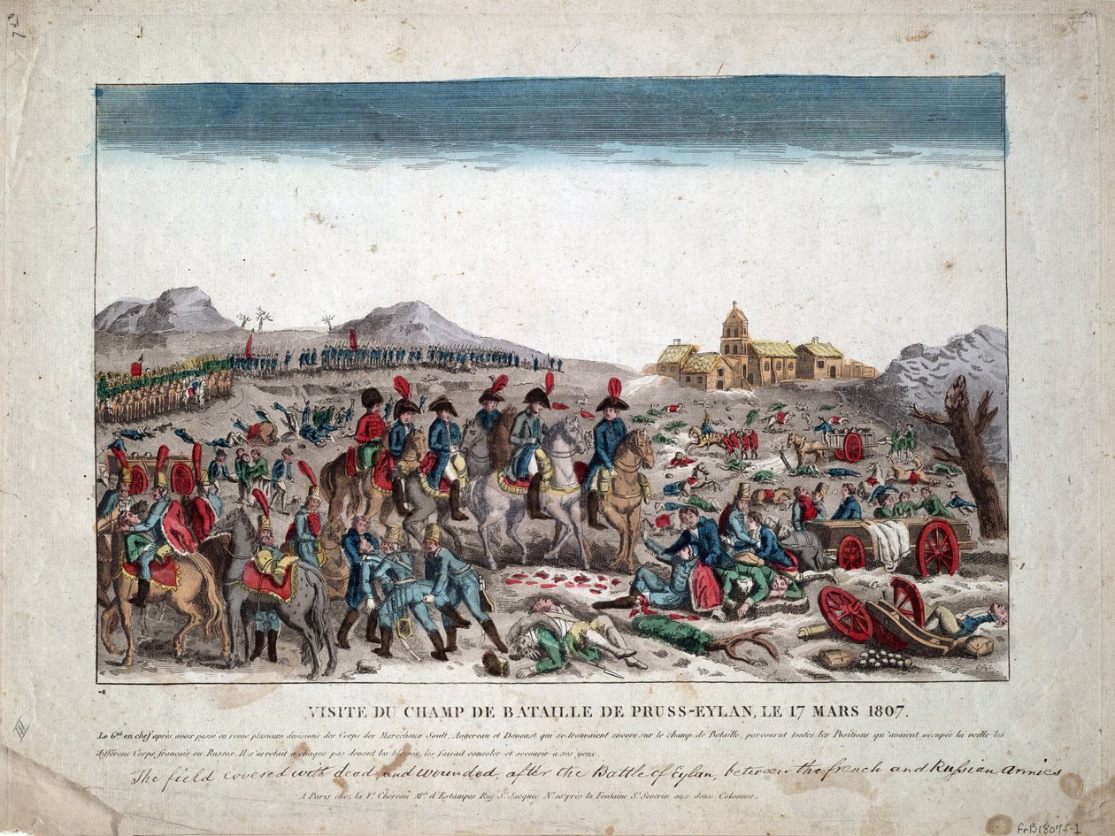 Napoleon I op het slagveld van Eylau op 9 februari 1807 door Unknown artist