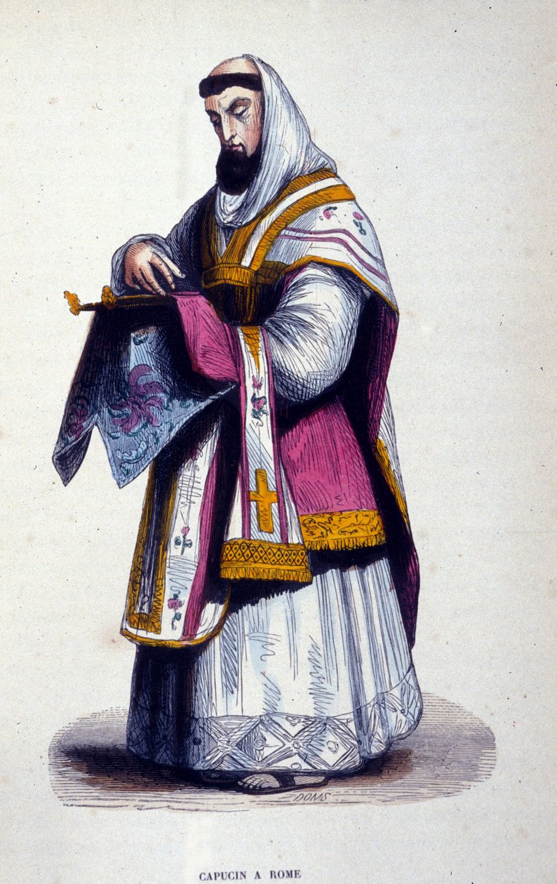 Kapucijn in Rome. Gravure uit een album over religieuze orden, Parijs door Unknown artist