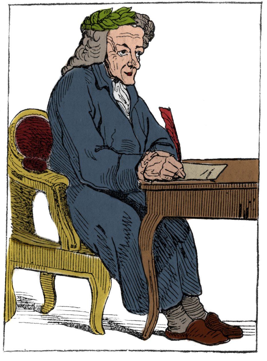 Kaartspel van de Franse Republiek (1793) gepubliceerd in de Nationale Conventie op 21/09/1792, na de val van de koninkrijken: het karakter van de filosoof onder de trekken van de Franse schrijver en filosoof Francois-Marie Arouet, bekend als Voltaire door Unknown artist