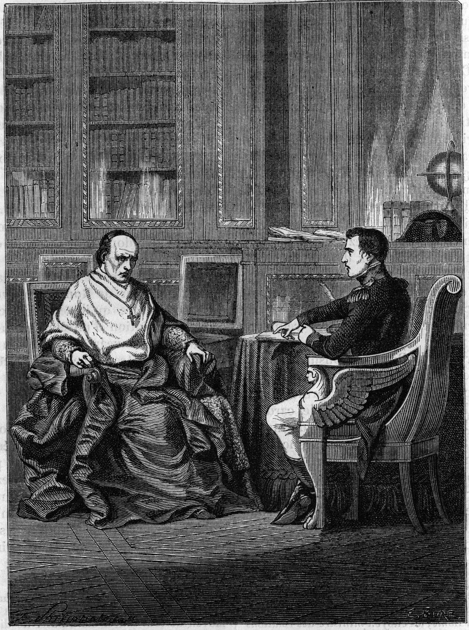 Kardinaal Giambattista Caprara, benoemd tot legaat in Parijs door Pius VII, werd in 1801 ontvangen in Malmaison door Napoleon Bonaparte door Unknown artist