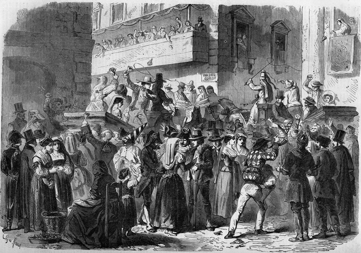 Carnaval van Rome gebaseerd op een tekening van Gierdziejewski in 1858. door Unknown artist