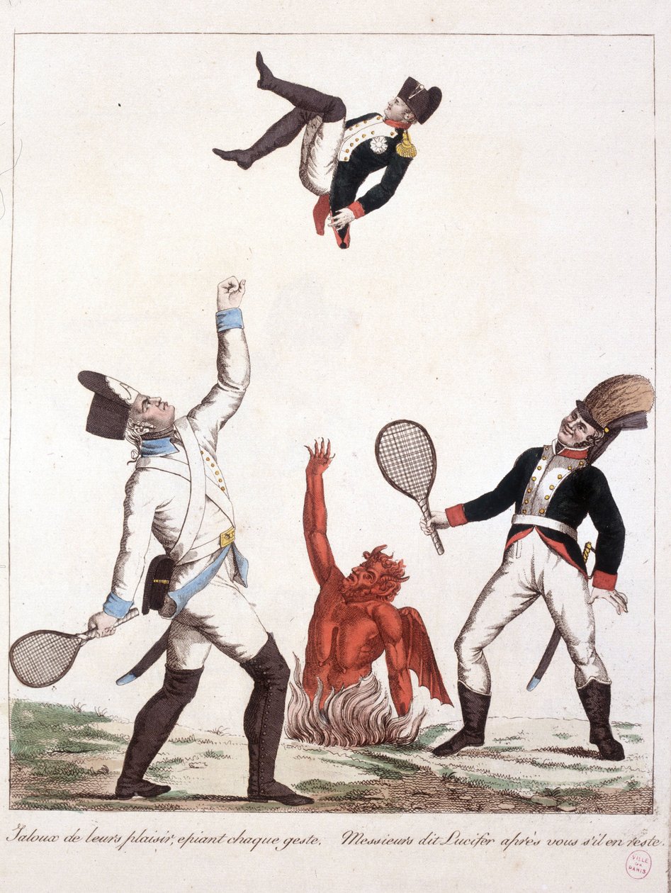 Spotprent over Napoleon Bonaparte - in Napoleon I, karikaturen, dummy collectie. 1814 - 1815. B.H.V.P. door Unknown artist