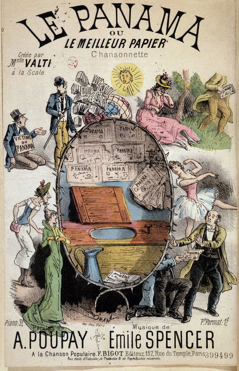 Cartoonlied "Panama of het beste papier" gecreëerd door Miss Valti à la Scala, teksten door Poupay en muziek door Emile Spencer, sd 19e eeuw door Unknown artist