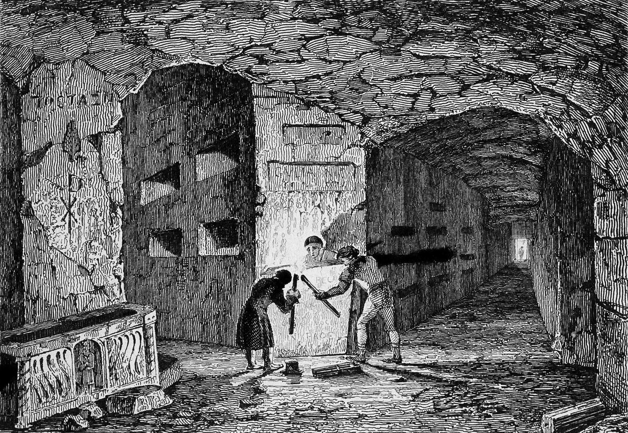 Catacomben van Rome (gravure) door Unknown artist