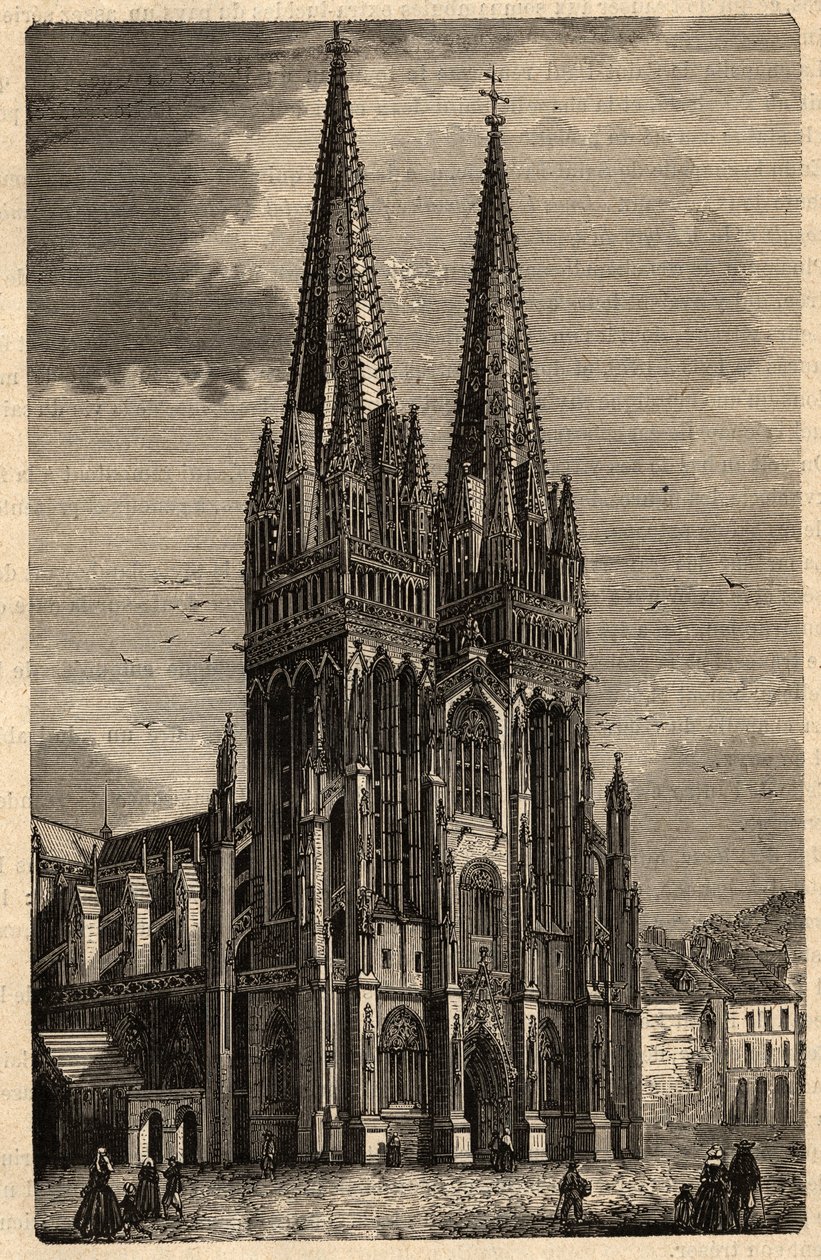 Kathedraal van Saint Corentin van Quimper - gravure in 
