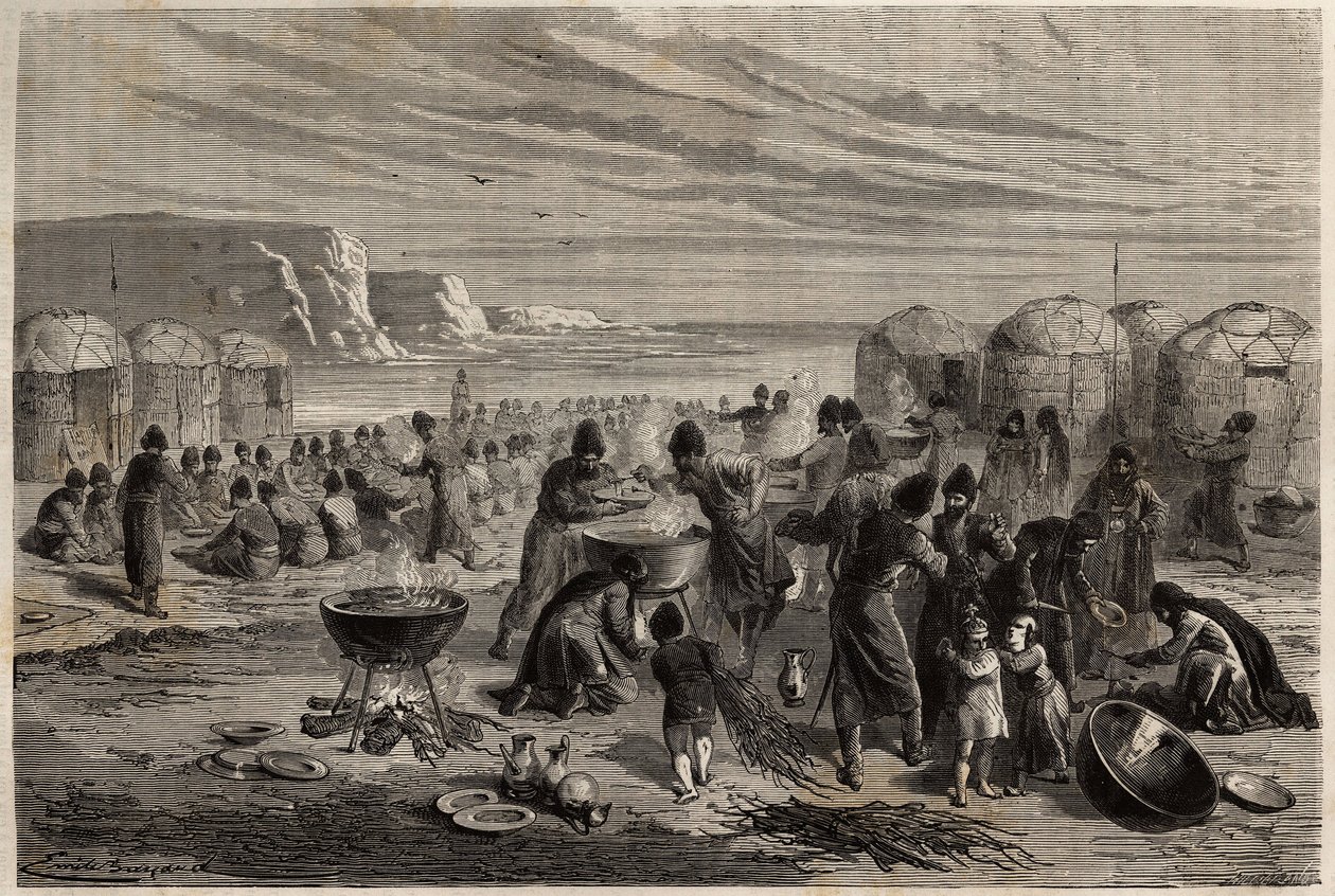 Cauda-yoli, het jaarlijkse religieuze feest van de Turkmenen, om te bidden voor Gods bescherming voor de familie en het vee, georganiseerd door een familie, die voor de gelegenheid ongeveer vijftien schapen kan offeren, en waartoe de hele gemeenschap is ui door Unknown artist