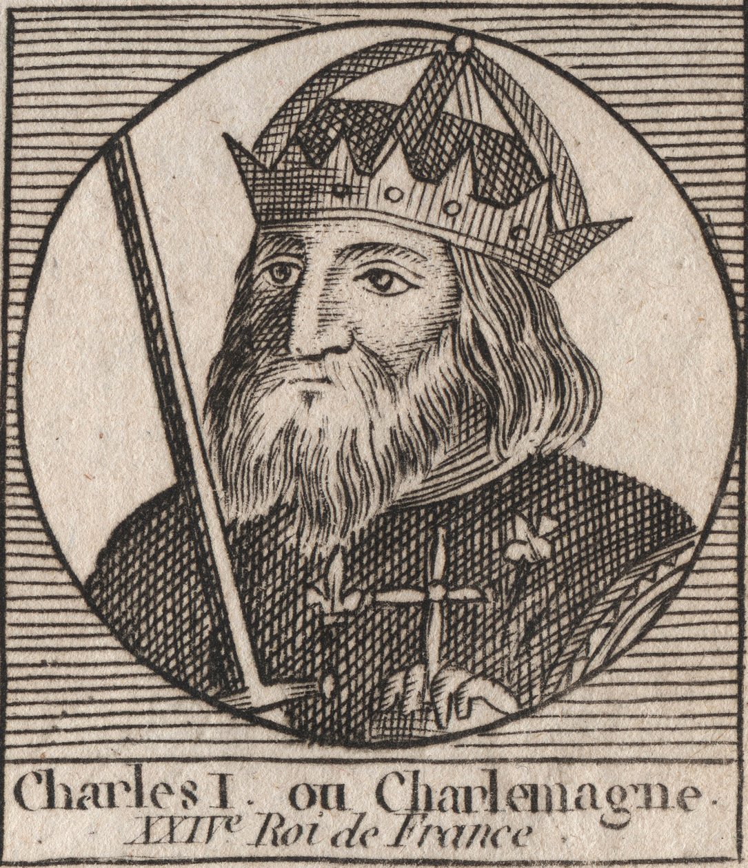 Karel de Grote (Carolus Magnus, Charles de Grote) (747-814) Koning van de Franken en Christelijke Keizer van het Westen (gravure uit 