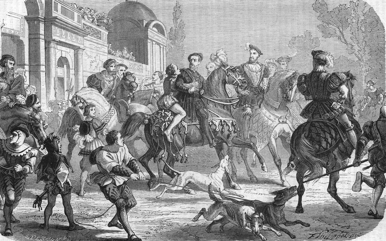 Karel V (1500-1558) aan het hof van Frans I (1494-1547). door Unknown artist