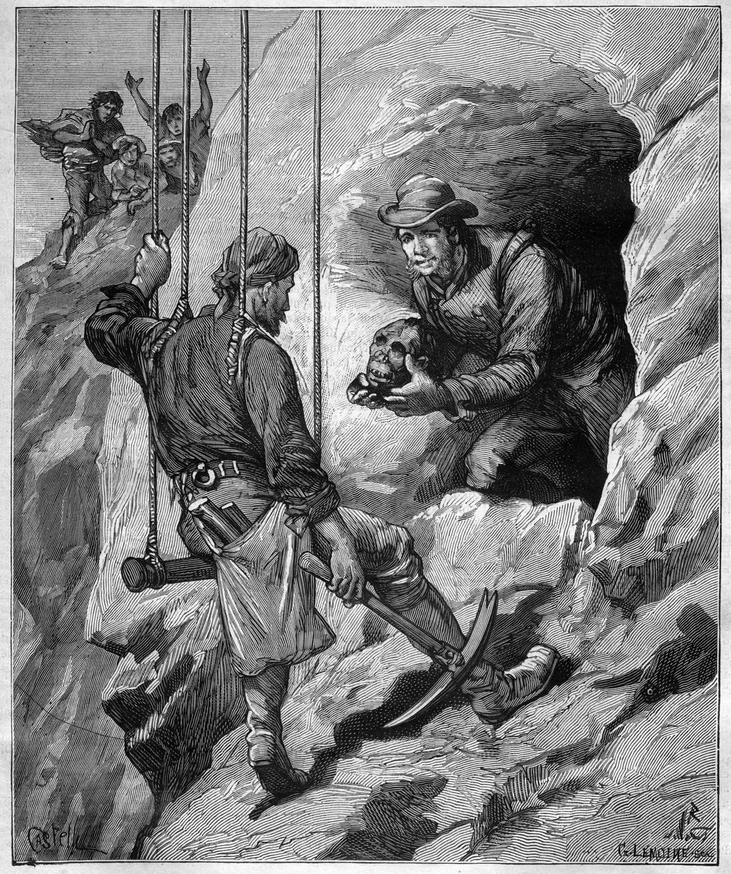 Charles Wiener (1851-1913) Franse ontdekkingsreiziger en diplomaat die een grafgrot in Peru verkent - gravure in Journal des Voyages, 1887 door Unknown artist