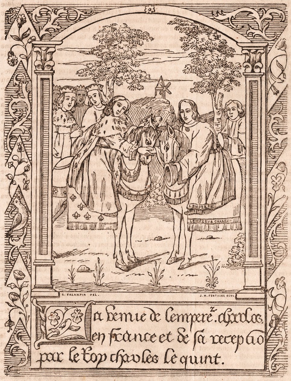 Karel de Vijfde ontvangt keizer Karel IV, Heilige Roomse keizer en koning van Bohemen door Unknown