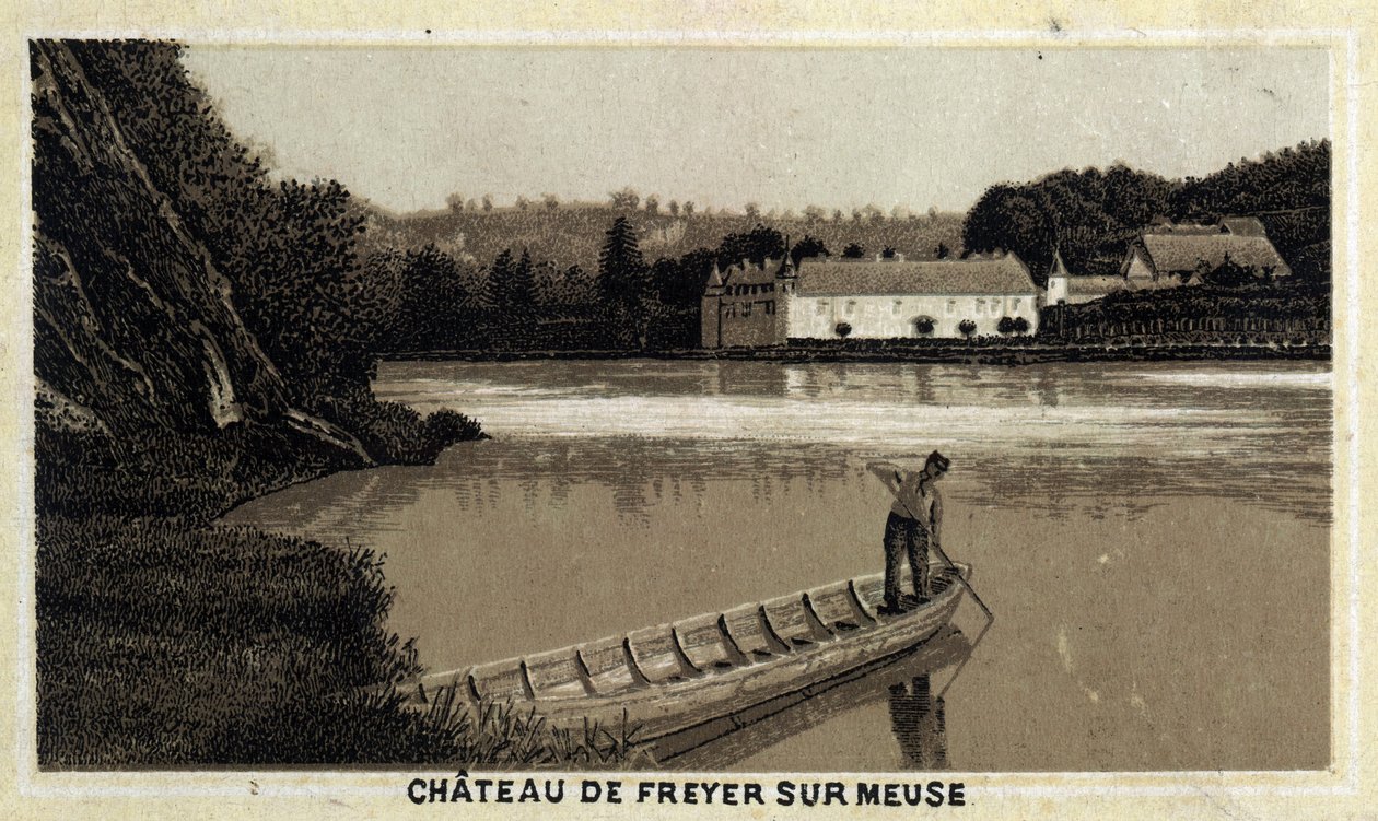 Kasteel van Freyer sur Meuse (Freyer-Sur-Meuse), België. Chromolithografie van de late 19e eeuw. door Unknown artist