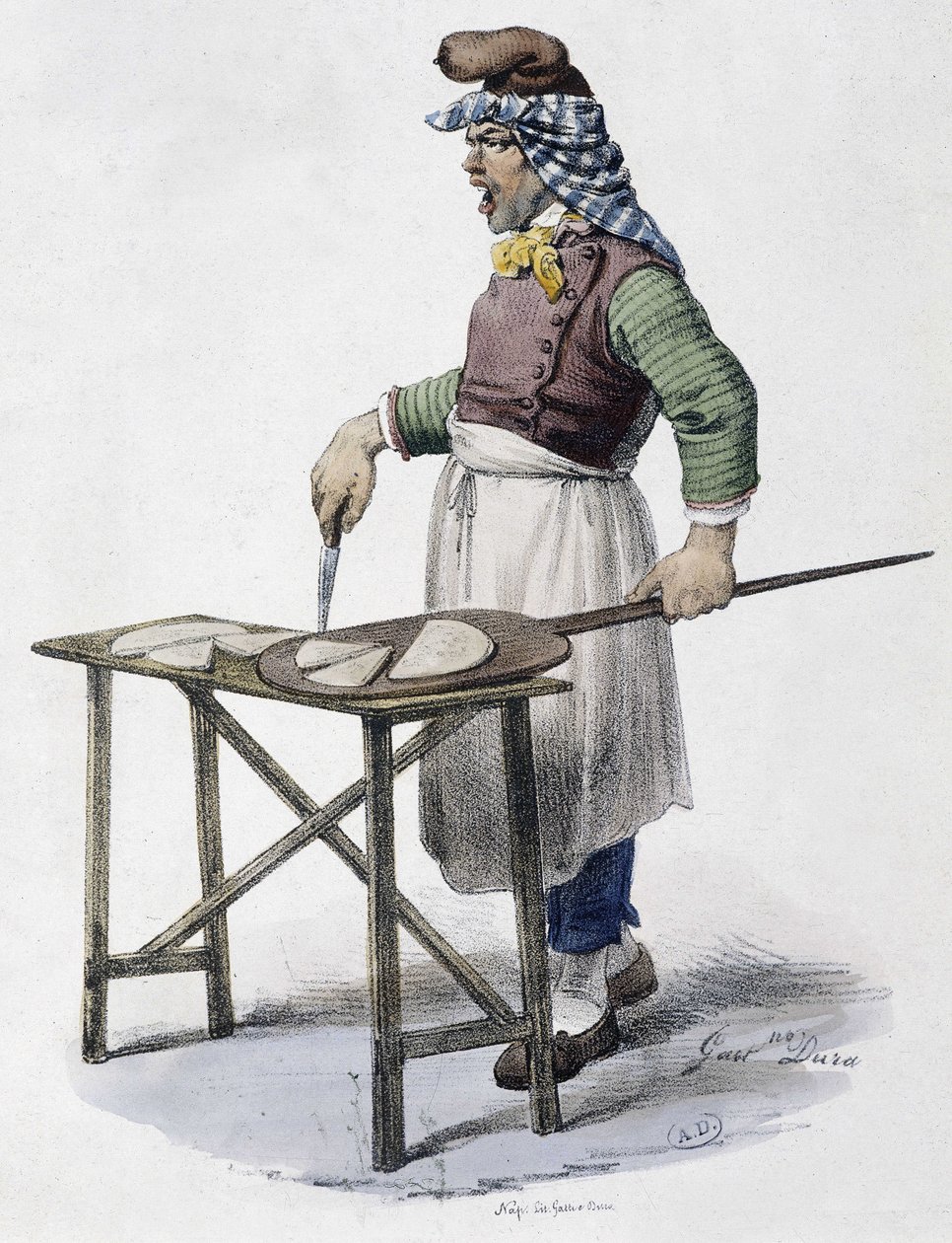 Kaasverkoper in Italië - lithografie door Unknown artist