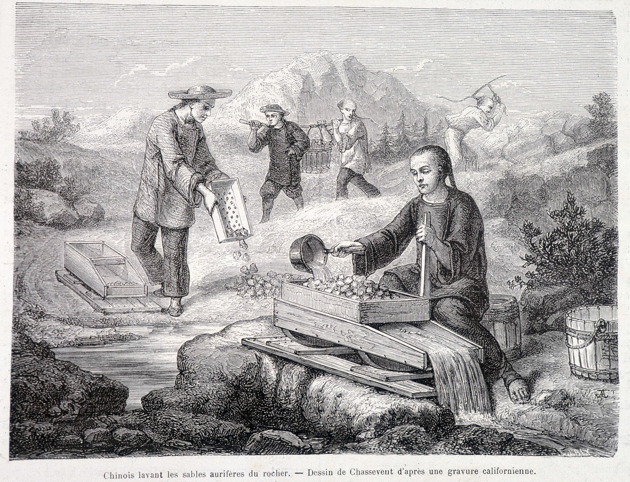 Chinezen wassen goudzand in Californië door Unknown artist