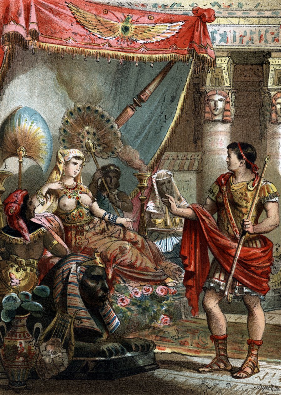 Cleopatra (69-30 v.Chr.) Koningin van Egypte. Met Marcus Antonius (83-30 v.Chr.), Gravure van 1881 door Unknown artist