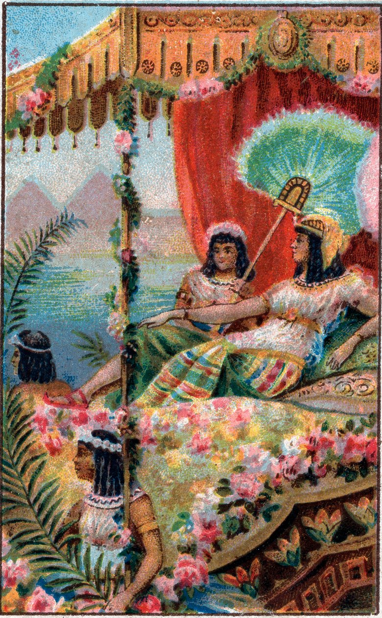 Cleopatra Cleopatra VII Thea Philopator (69-30 v.Chr.), Koningin van het Oude Egypte, met haar dienaren - Chromolithografie uit de late 19e eeuw door Unknown artist