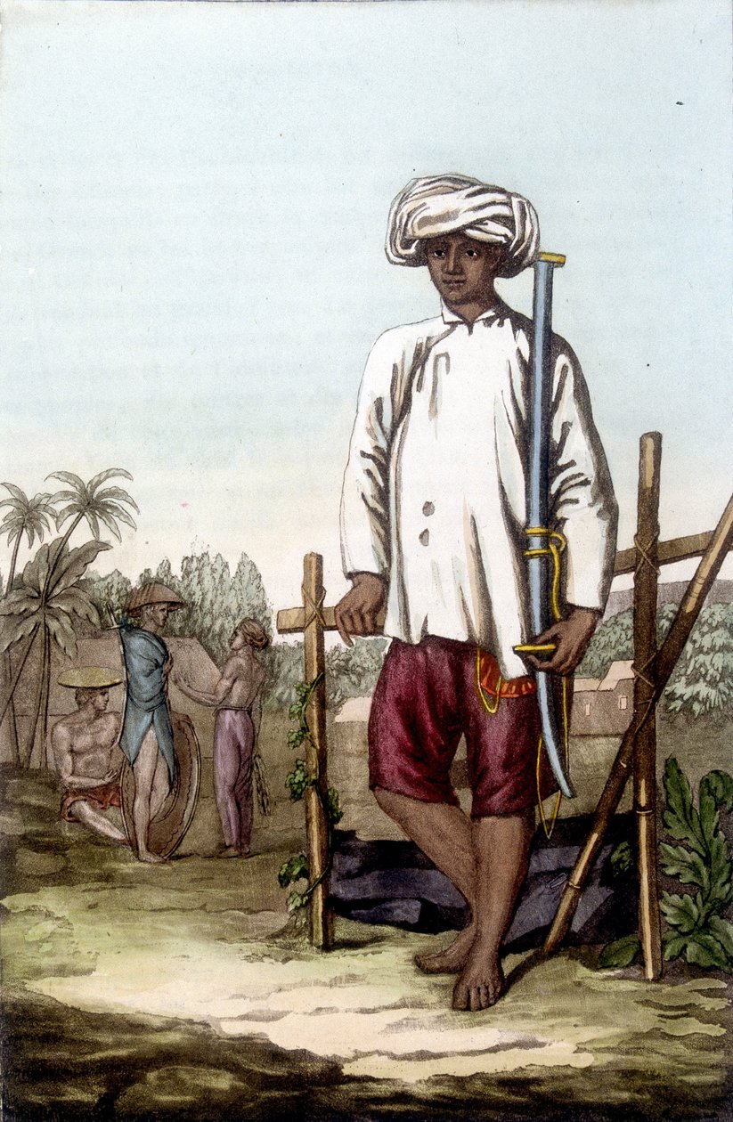 Cochinese soldaat. Bibliotheek van decoratieve kunsten van Parijs “Le costume ancien et moderne” door Unknown artist
