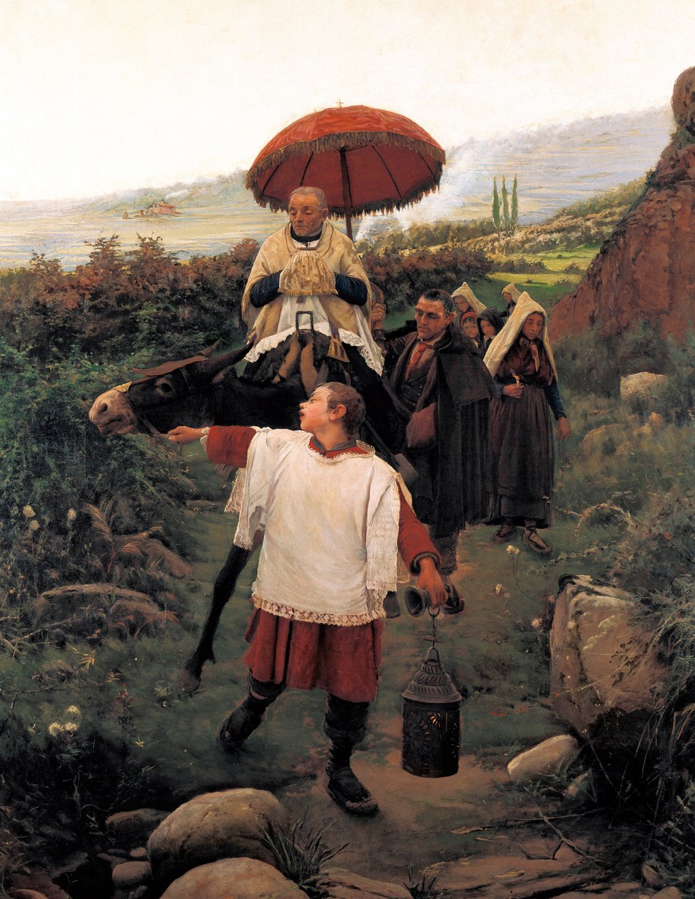 "Combregar a Muntanya" Religieuze processie in een berg. Schilderij door Mariano Vayreda Vila (1853-1903). Spanje, Olot. Garrotxa Regionaal Museum. door Unknown artist