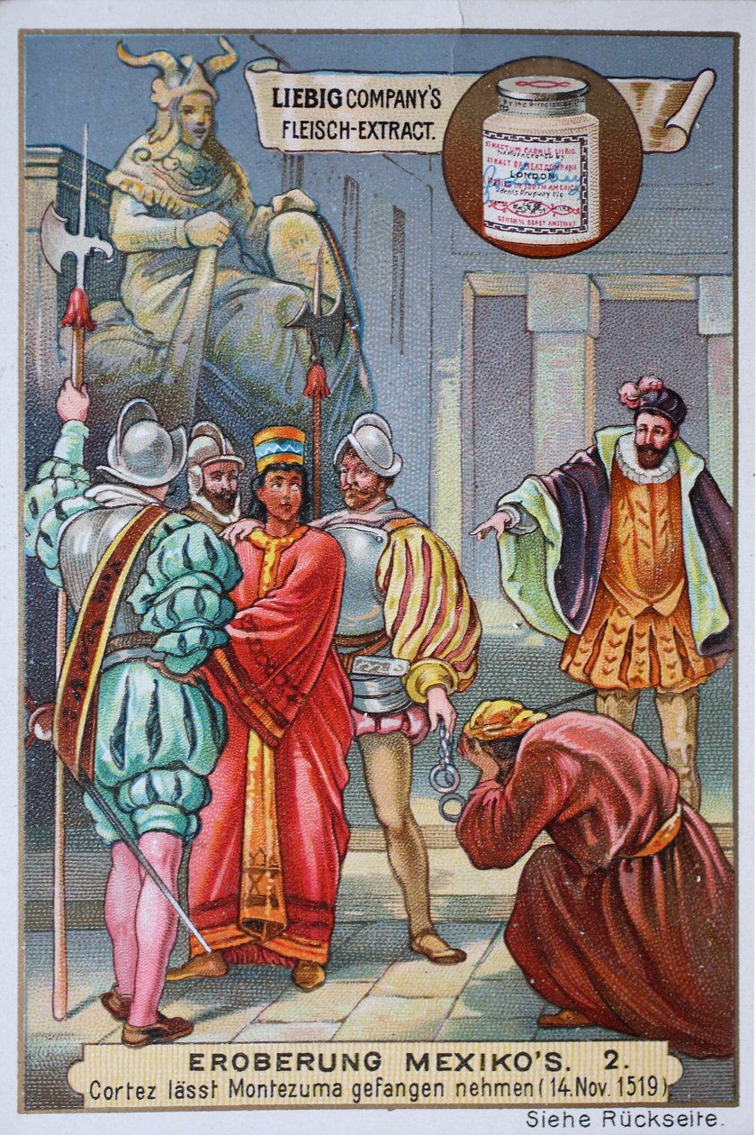 Verovering van Mexico: Cortes arresteert koning Montezuma II door Unknown artist