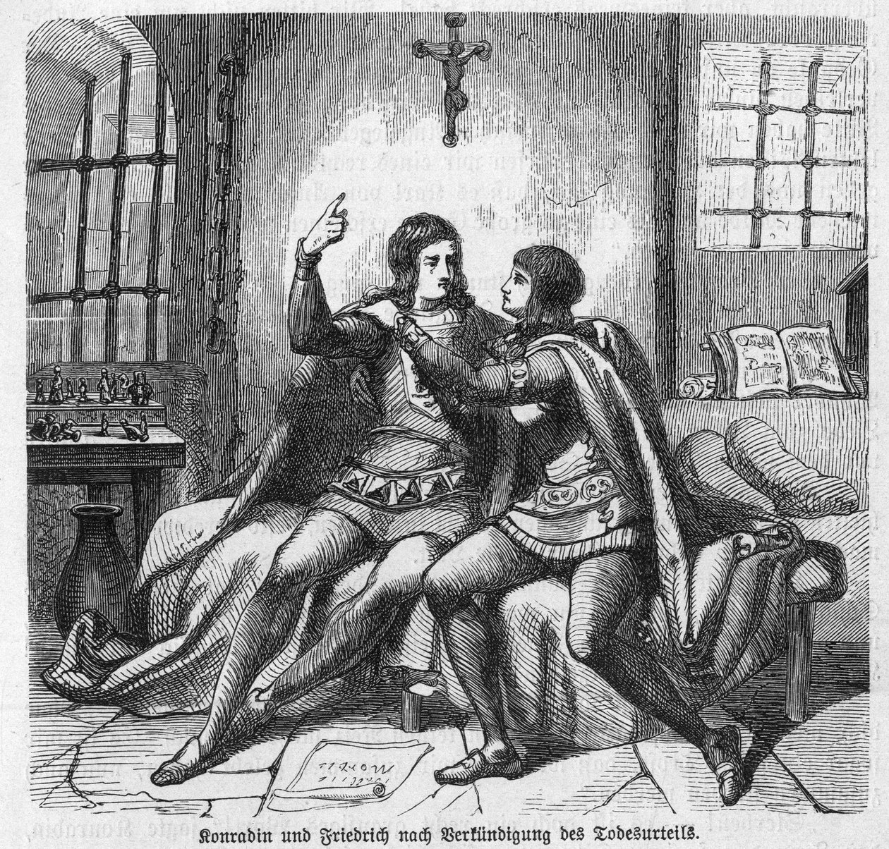 Conradin van Zwaben en Frederik van Baden worden geïnformeerd over hun executie in de gevangenis in Napels - Conradin van Hohenstaufen, koning van Sicilië en Jeruzalem onder de naam Conrad door Unknown artist