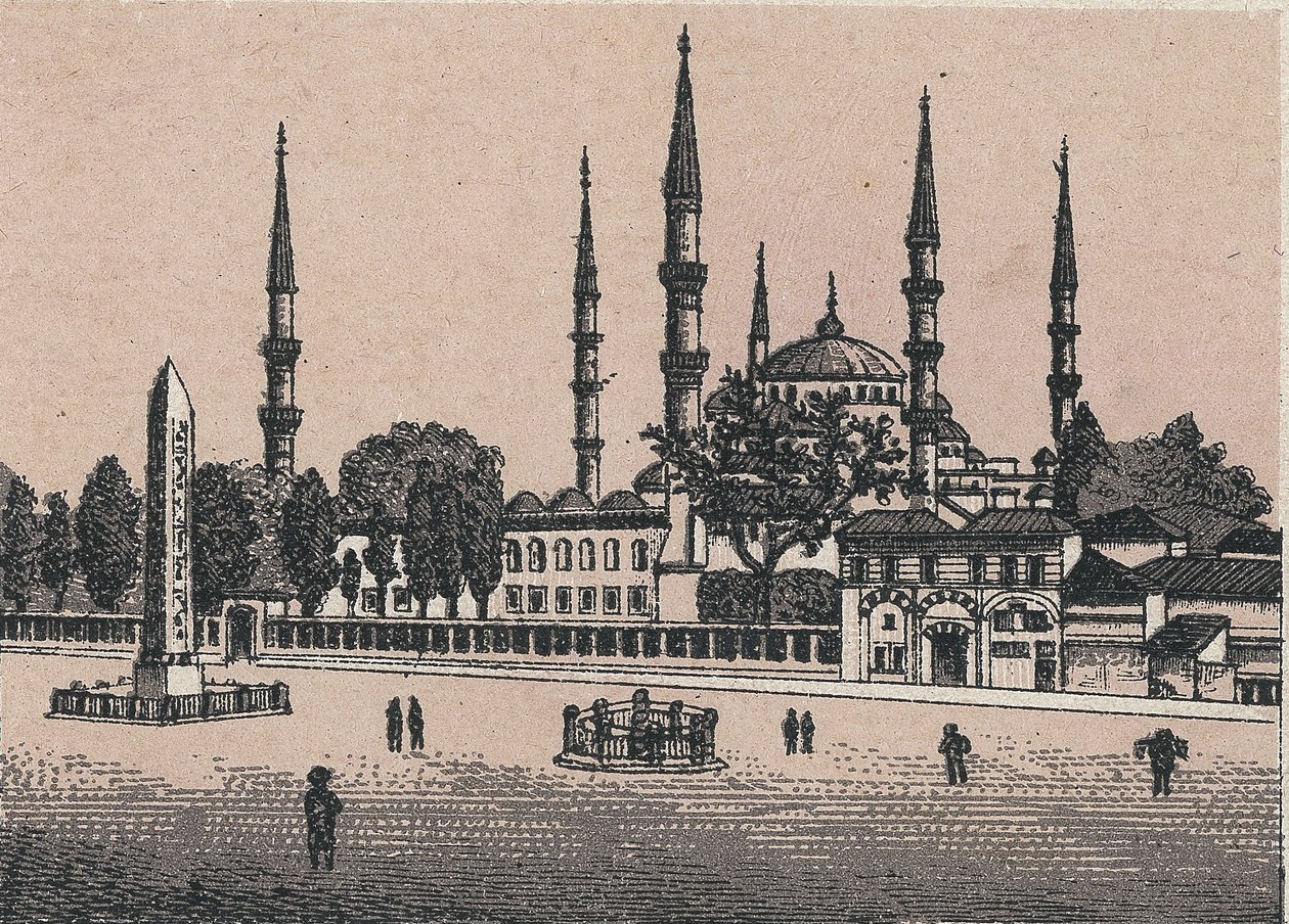 Istanbul, Turkije: uitzicht op de Sultan Ahmet-moskee door Unknown artist