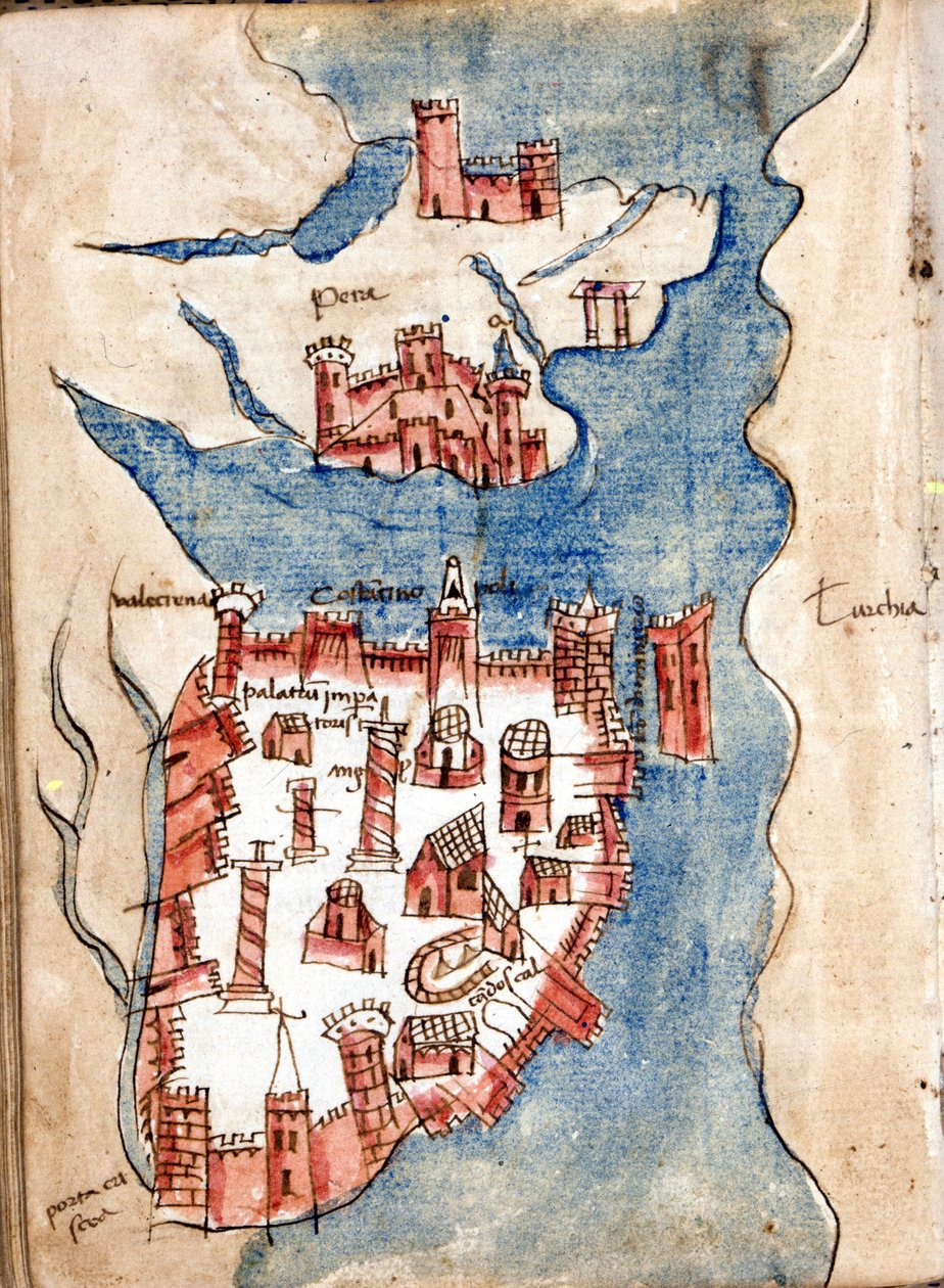 Constantinopel, manuscriptkaart van Venetië uit de 15e eeuw. door Unknown artist