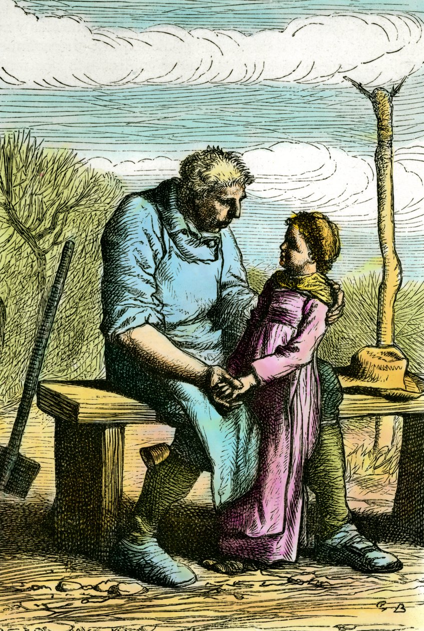 Cosette en Jean Valjean. Illustratie voor de roman 