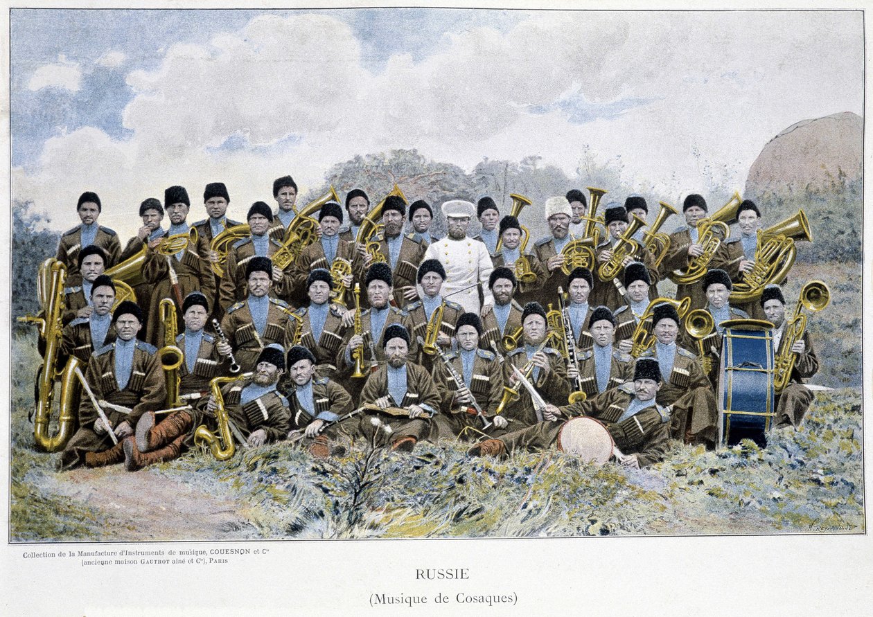 Kozakkenmuziekband in Rusland in de 19e eeuw. door Unknown artist