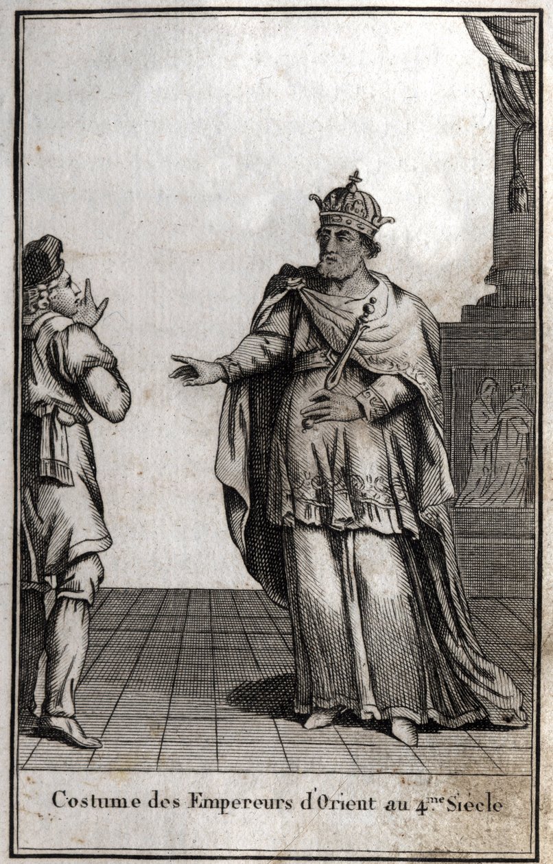 Kostuum van Oosterse keizers in de 4e eeuw. Gravure in 